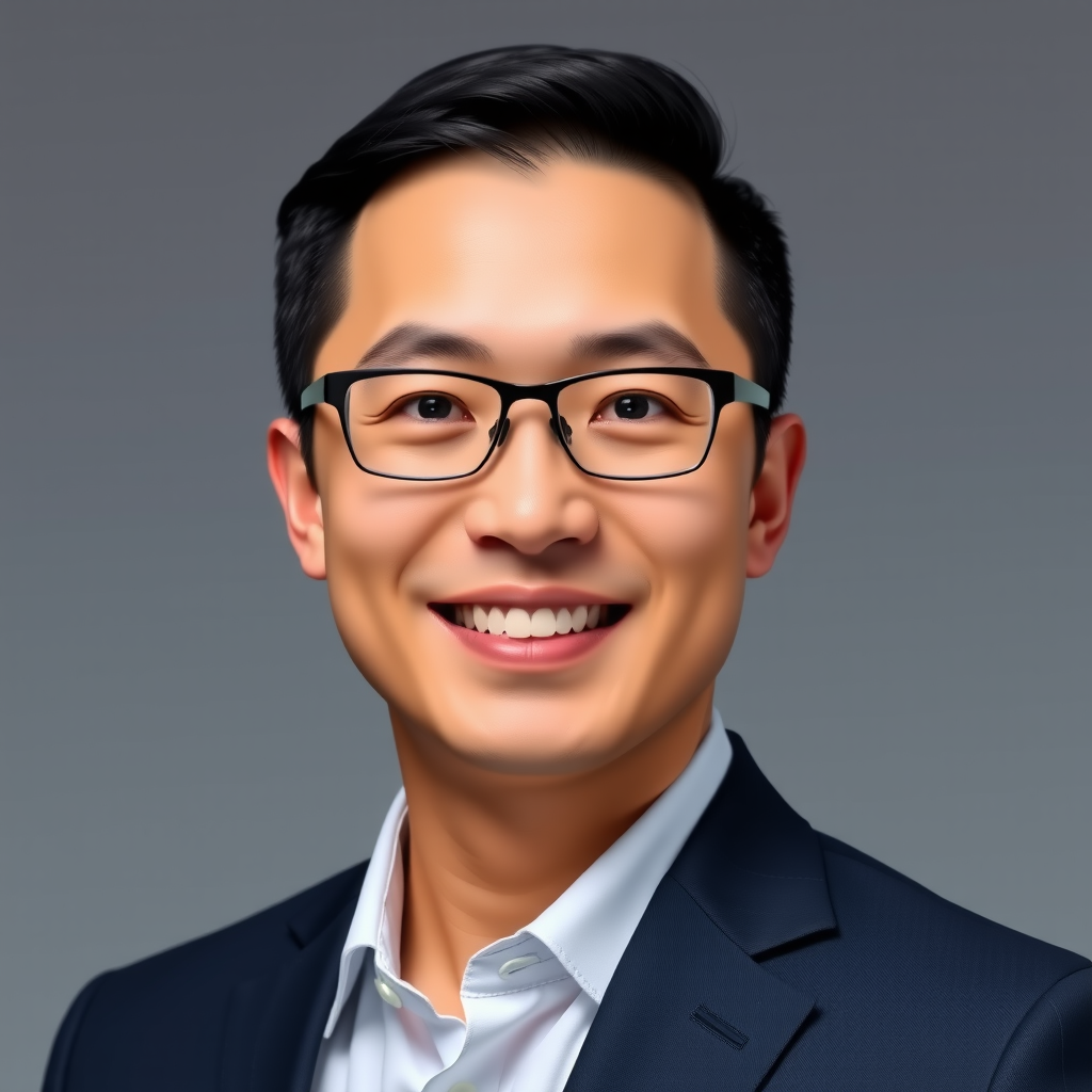 Professional headshot of Marcus Chen, CFA, CAIA - Portfolio Management Specialist at Meridian Tech, wearing a navy business suit with a confident smile, photographed against a soft gray background with professional studio lighting