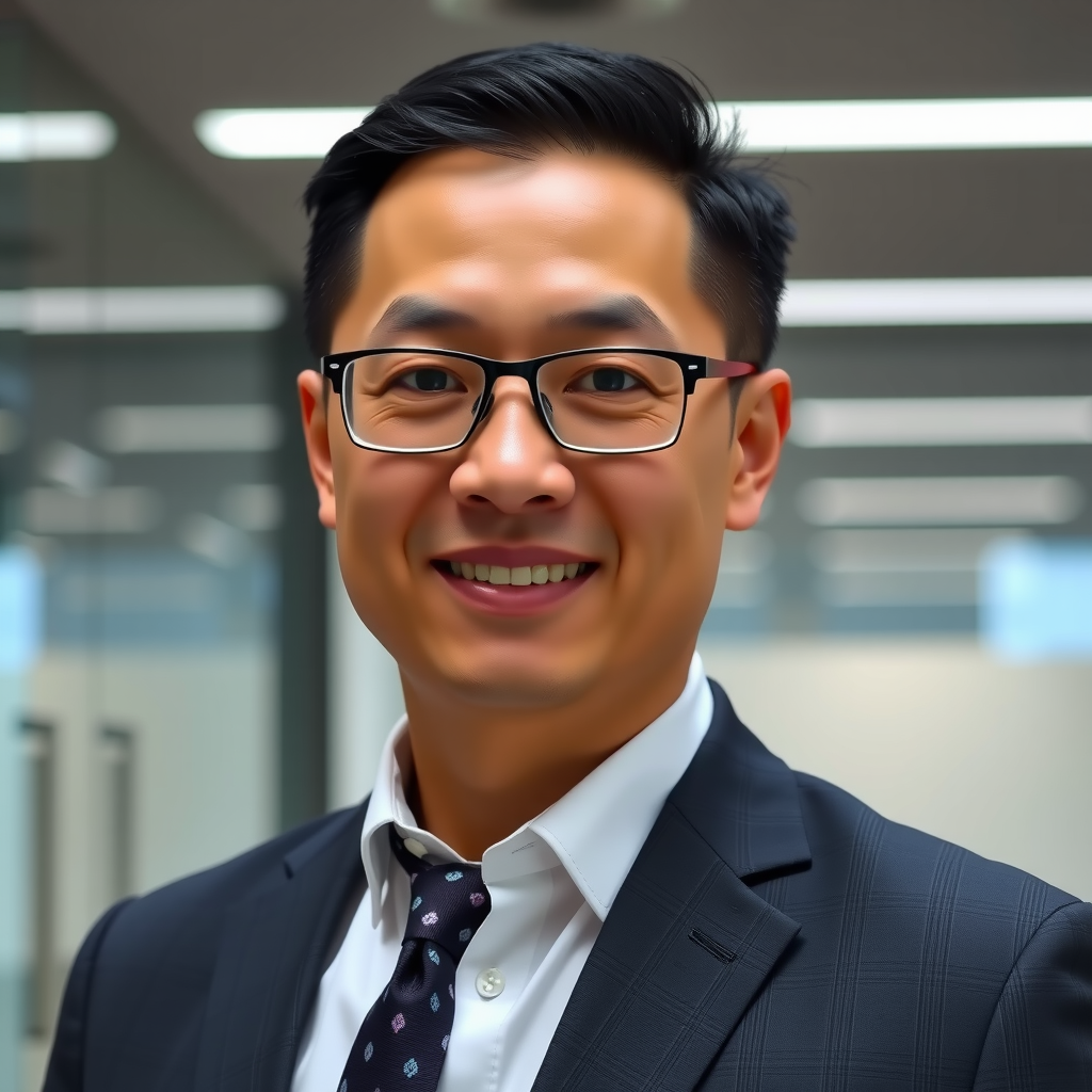 Professional headshot of Marcus Chen, Portfolio Management Specialist with 12 years of institutional asset management experience, wearing a sharp business suit with a professional demeanor against a modern office background